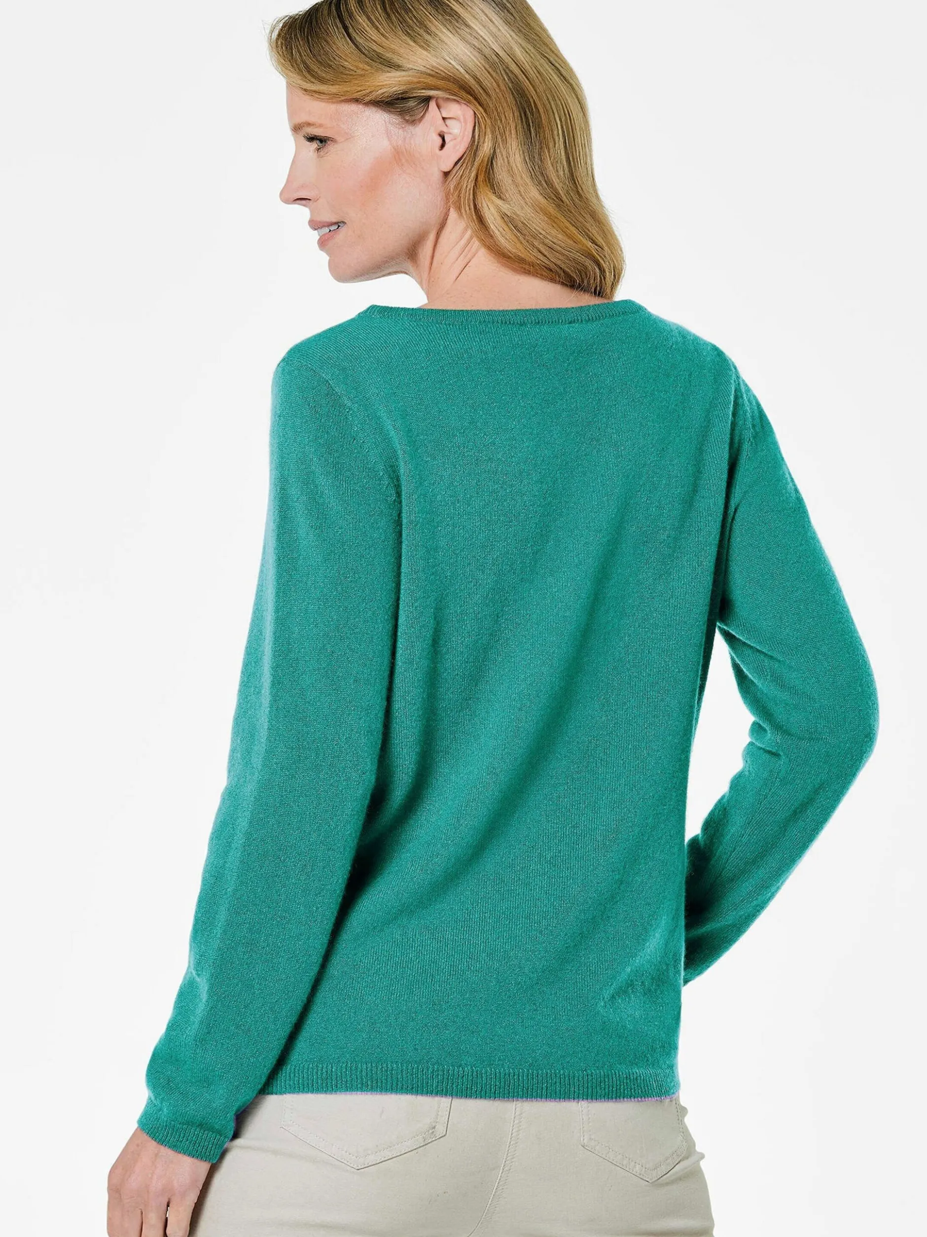 Goldner Damen Strickpullover in smaragd - Ärmel: langarm