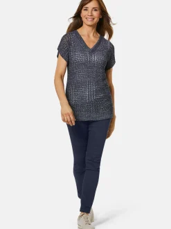 Goldner Damen Strickpullover in marine - Ärmel: Halbarm