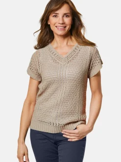 Goldner Damen Strickpullover in sand - Ärmel: Halbarm