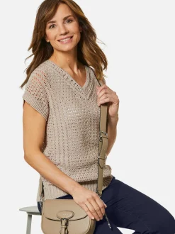 Goldner Damen Strickpullover in sand - Ärmel: Halbarm