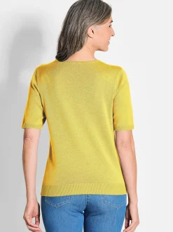 Goldner Damen Strickpullover in gelb - Ärmel: Halbarm