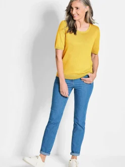 Goldner Damen Strickpullover in gelb - Ärmel: Halbarm