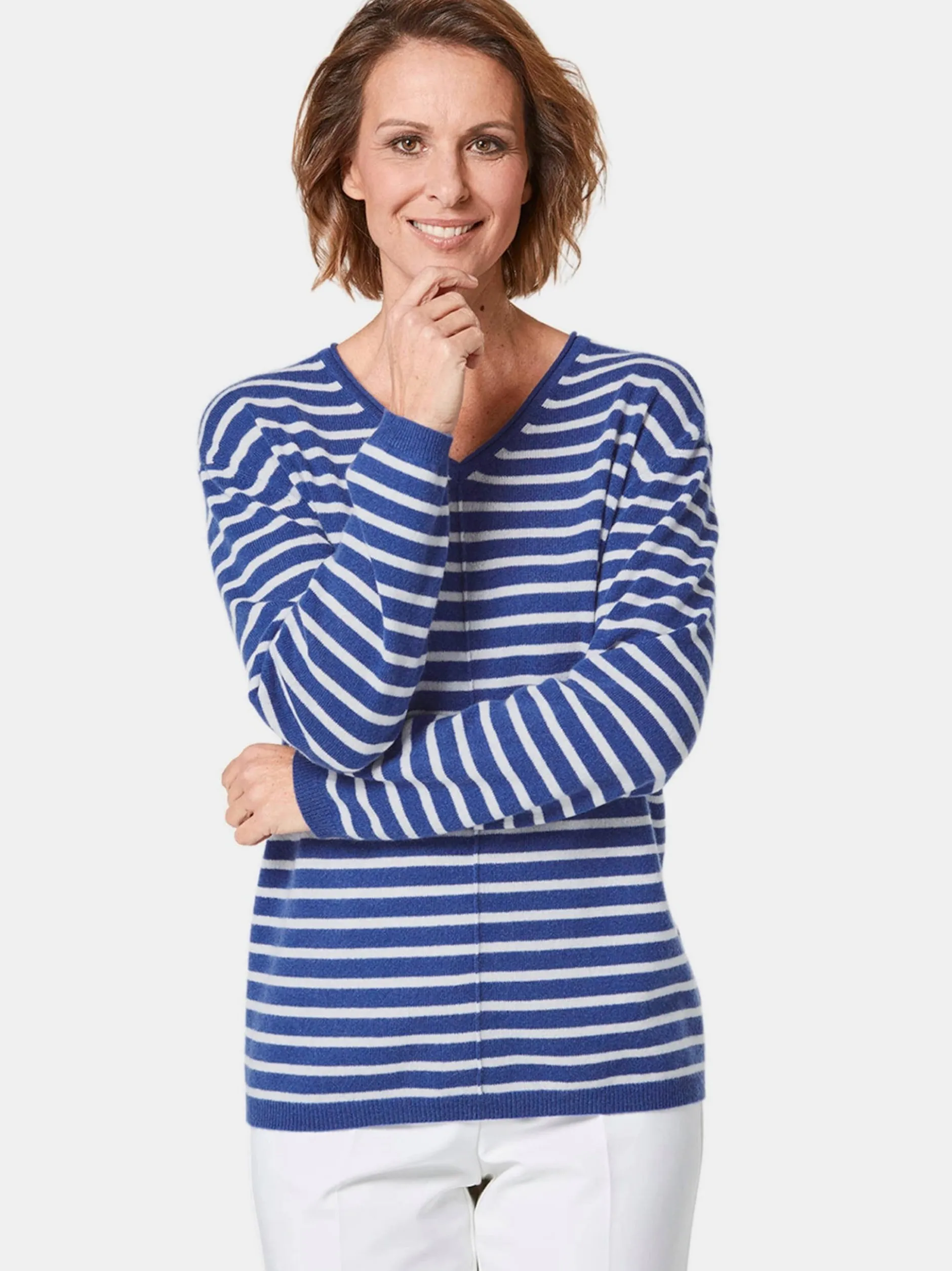 Goldner Damen Strickpullover in weiß - Ärmel: langarm