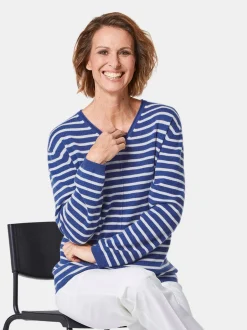 Goldner Damen Strickpullover in weiß - Ärmel: langarm