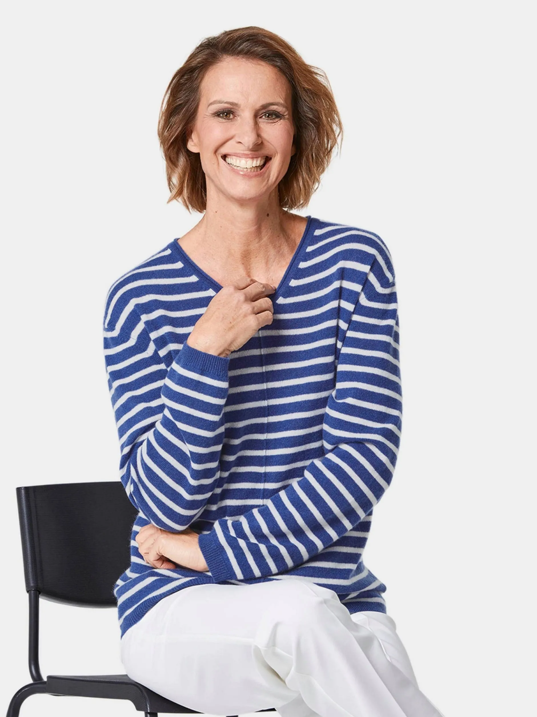 Goldner Damen Strickpullover in weiß - Ärmel: langarm