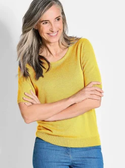 Goldner Damen Strickpullover - Kurzgröße in gelb