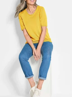 Goldner Damen Strickpullover - Kurzgröße in gelb
