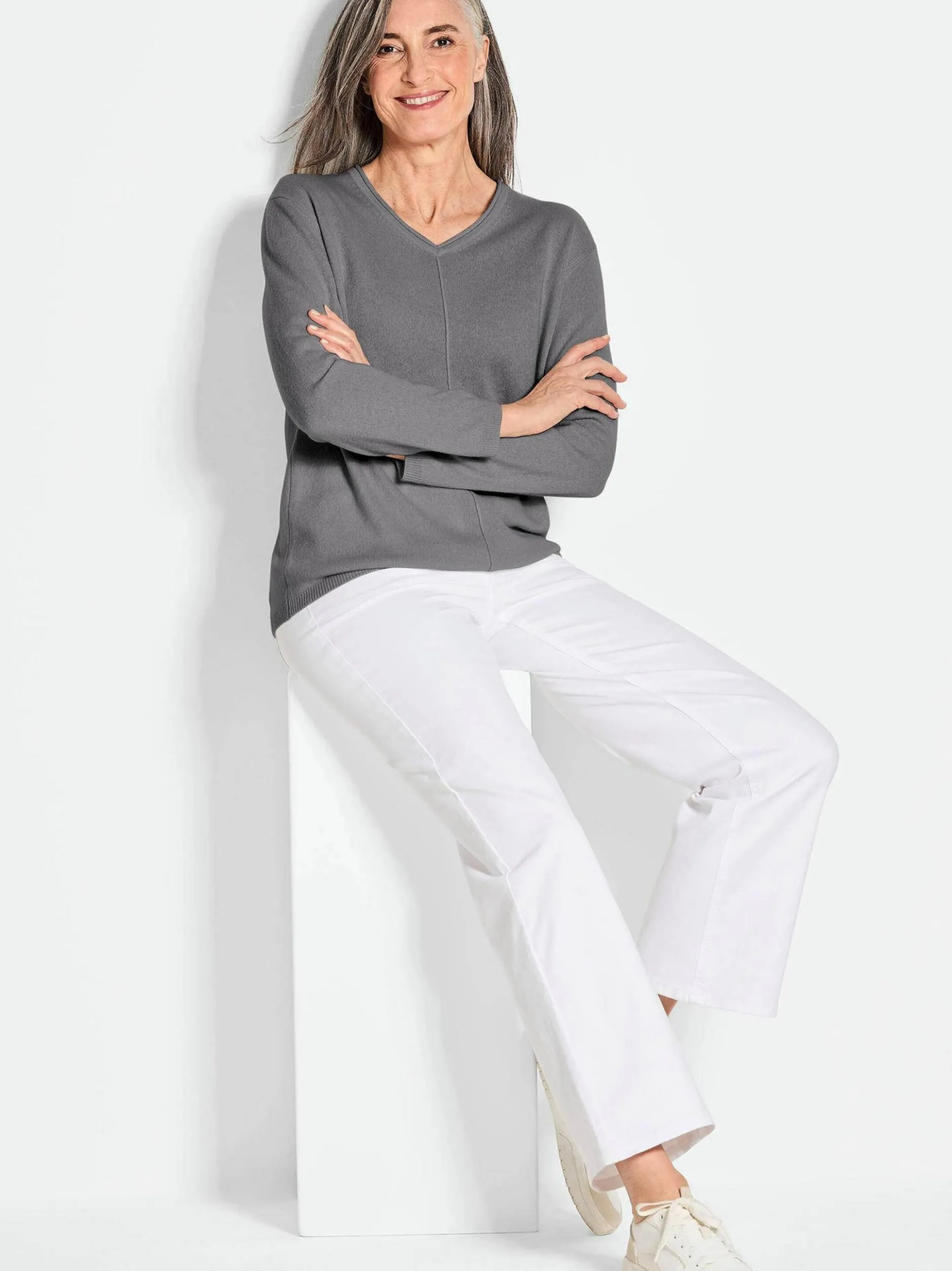 Goldner Damen Strickpullover in grau - Ärmel: langarm