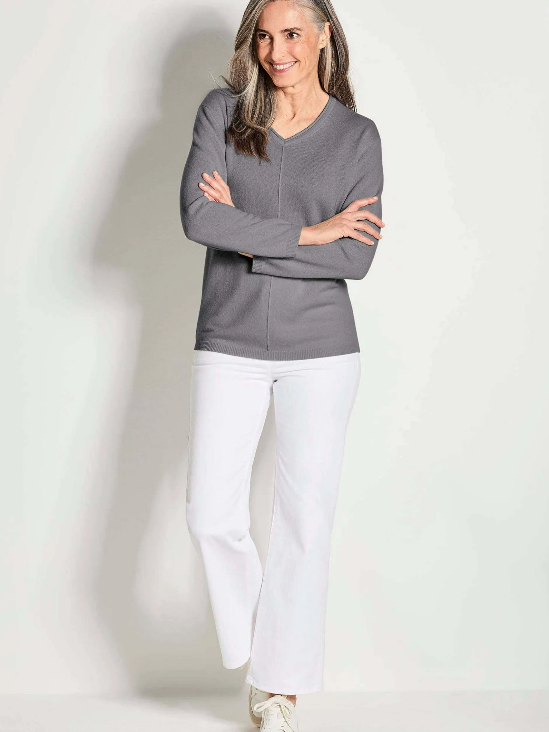 Goldner Damen Strickpullover in grau - Ärmel: langarm