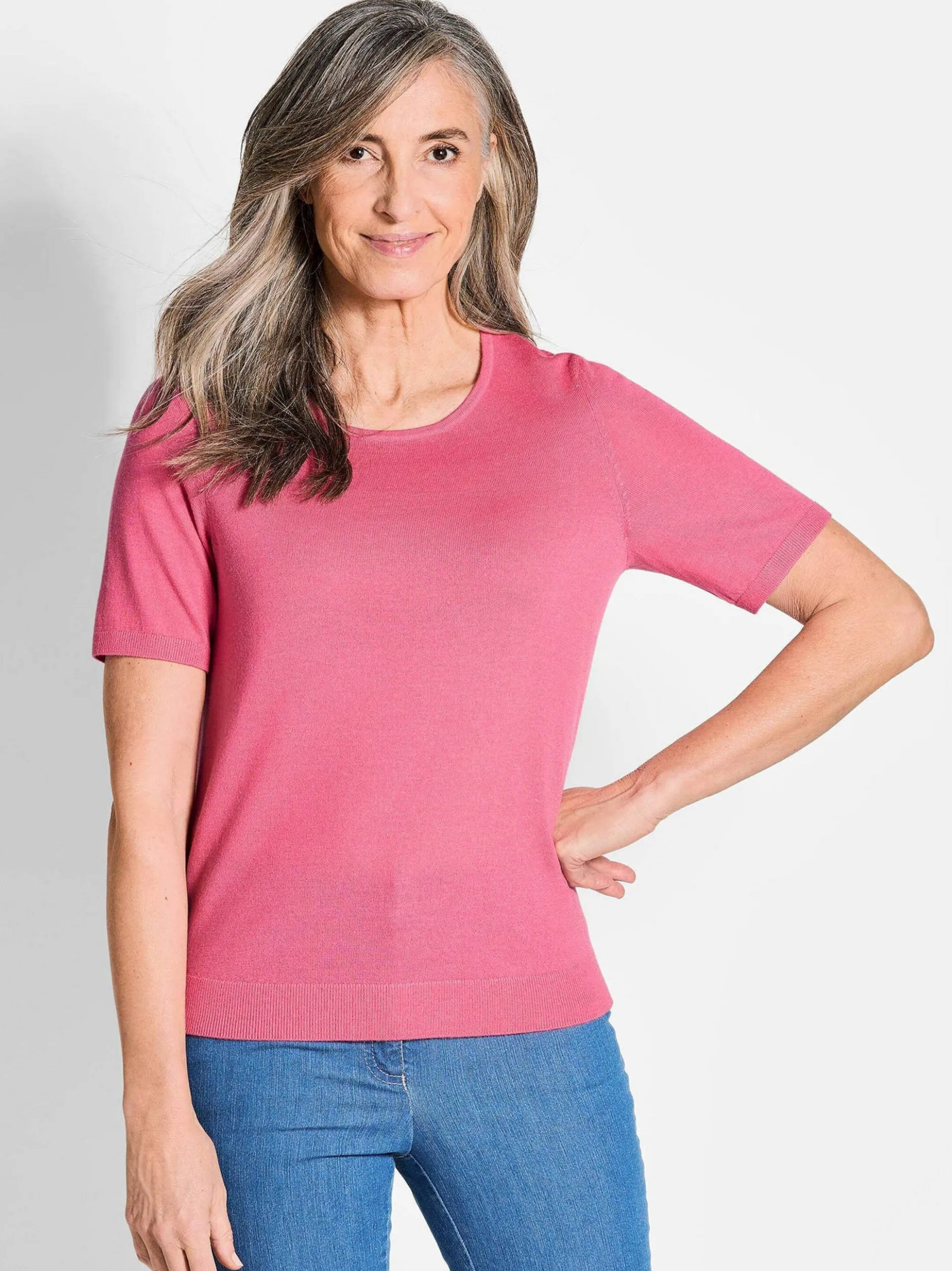 Goldner Damen Strickpullover in pink - Ärmel: Halbarm