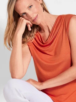 Goldner Damen Tops in orange - Ausschnitt: Wasserfall