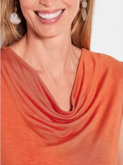 Goldner Damen Tops in orange - Ausschnitt: Wasserfall