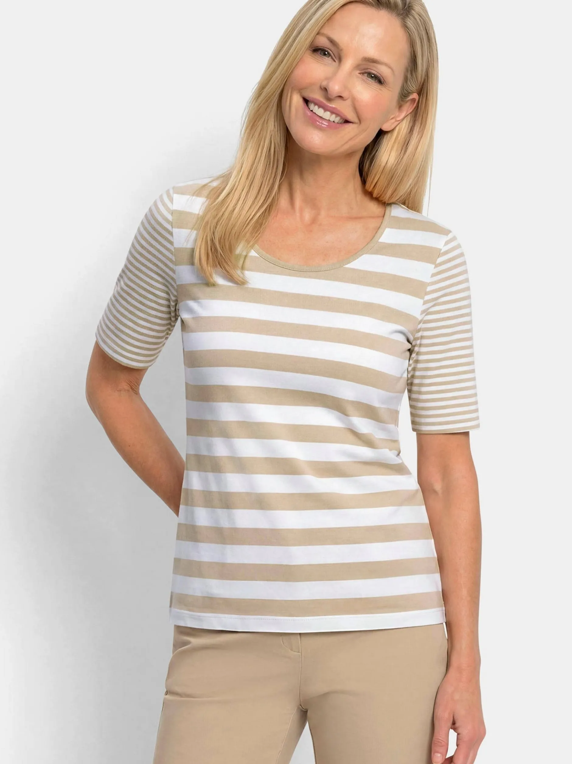 Goldner Damen T-Shirt in beige - Ausschnitt: Rundhals