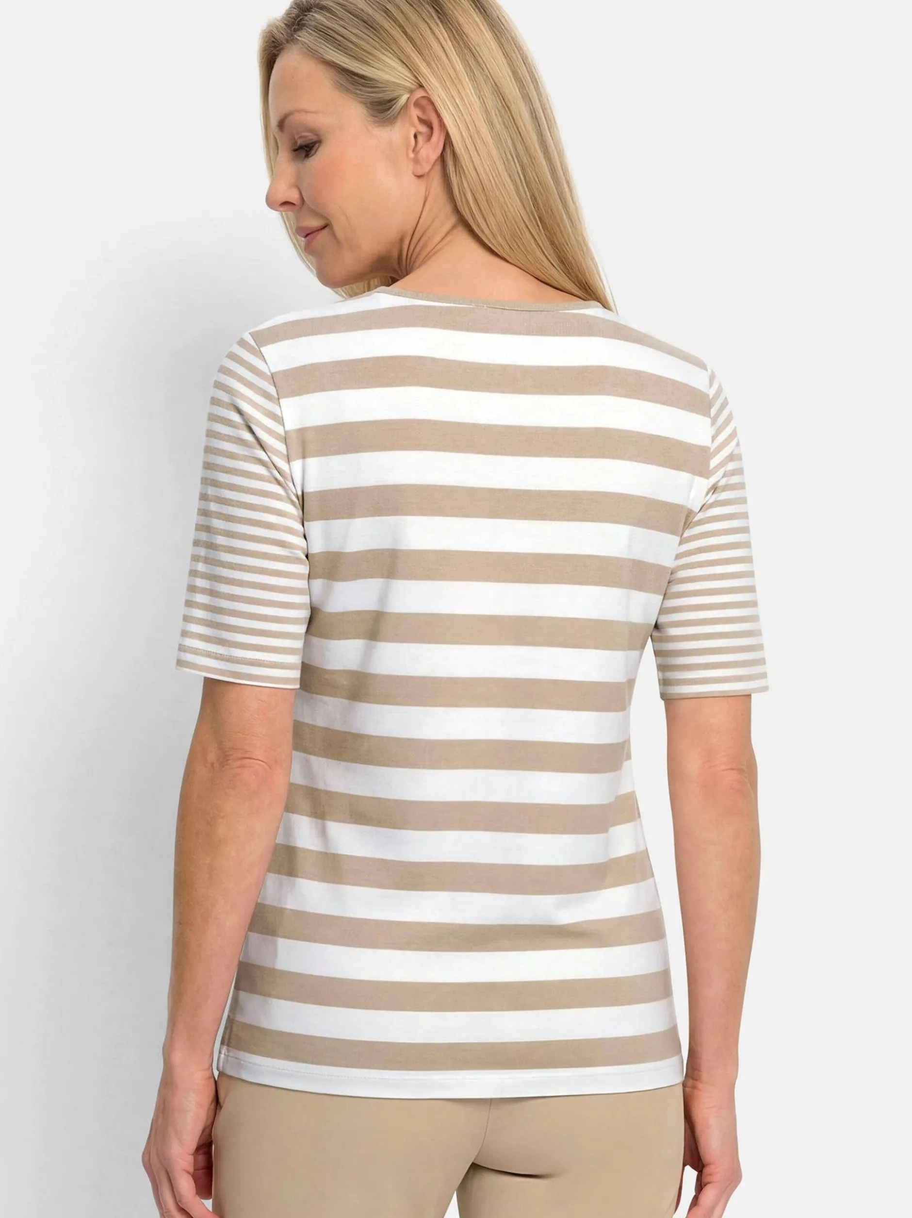 Goldner Damen T-Shirt in beige - Ausschnitt: Rundhals