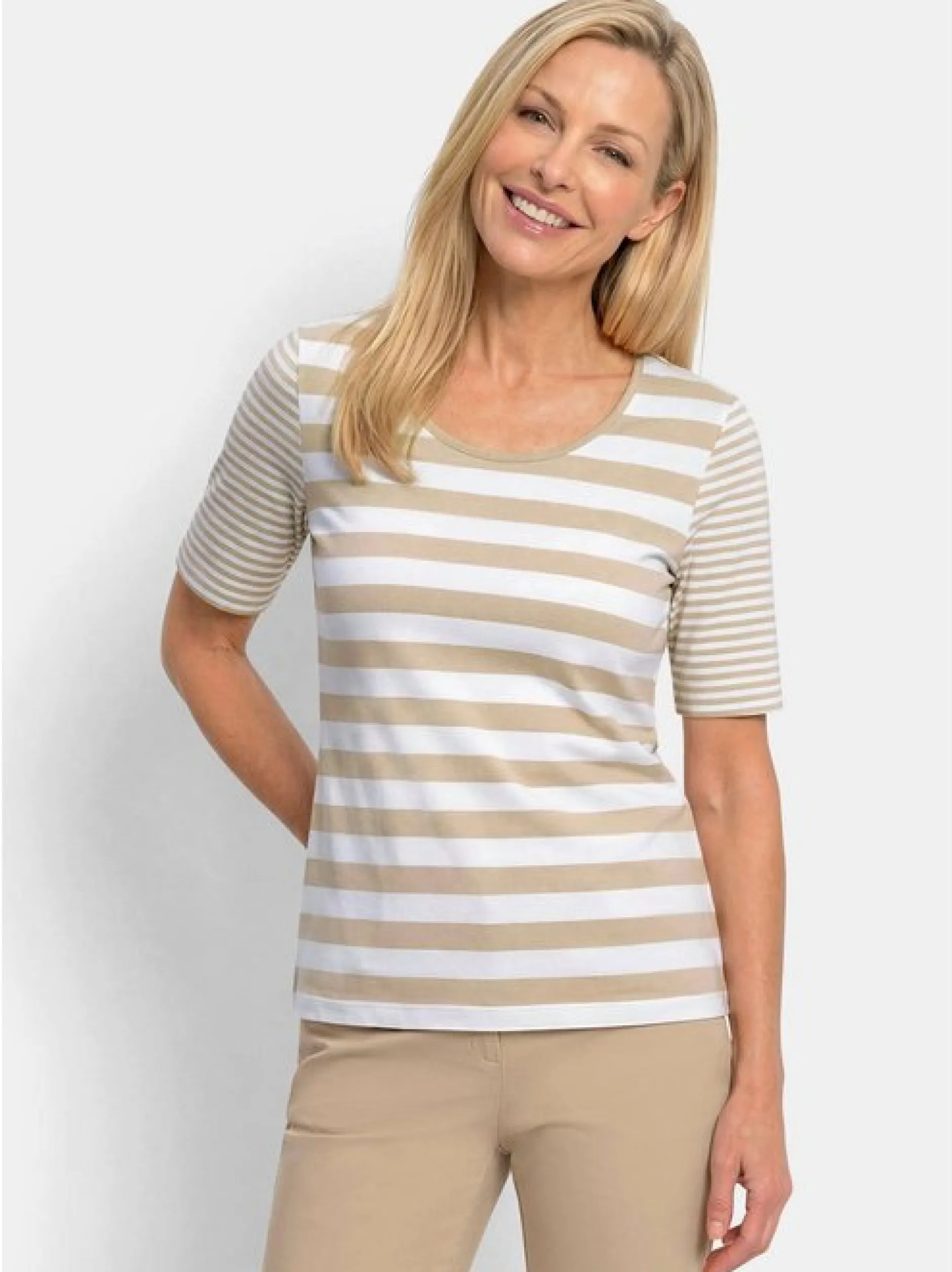 Goldner Damen T-Shirt in beige - Ausschnitt: Rundhals