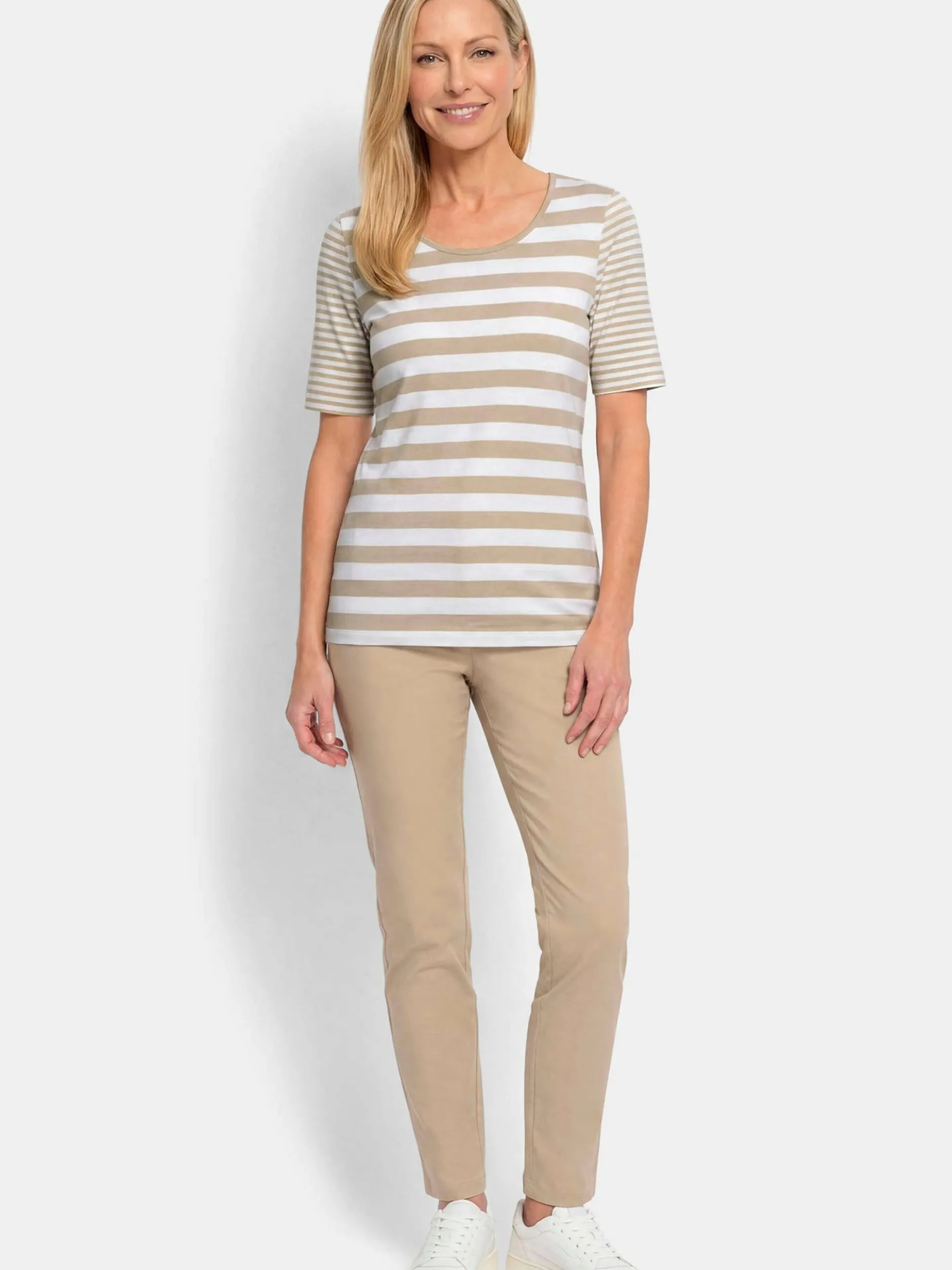 Goldner Damen T-Shirt in beige - Ausschnitt: Rundhals