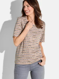 Goldner Damen T-Shirt in beige - Ausschnitt: Rundhals