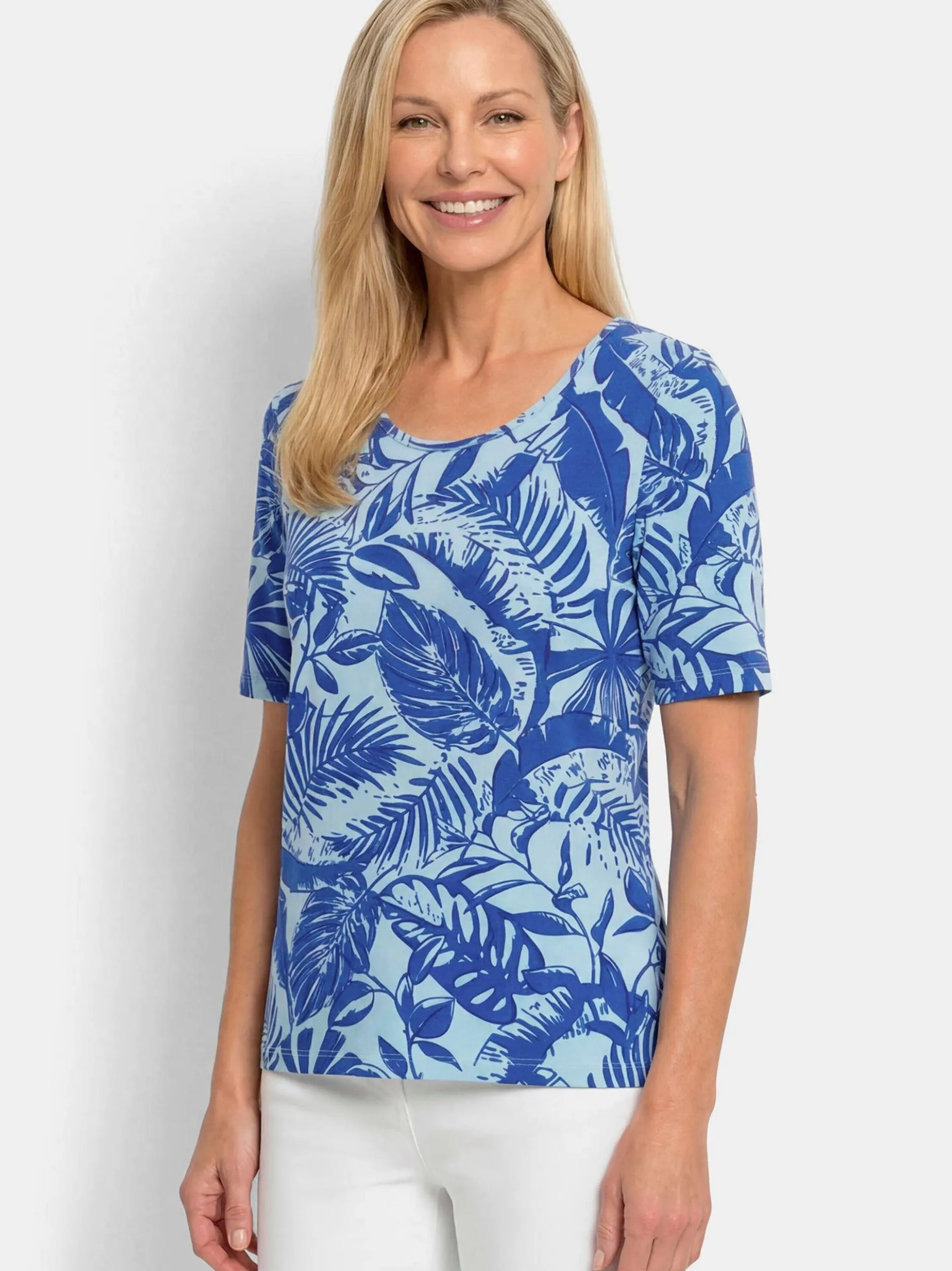 Goldner Damen T-Shirt in blau - Ausschnitt: Rundhals