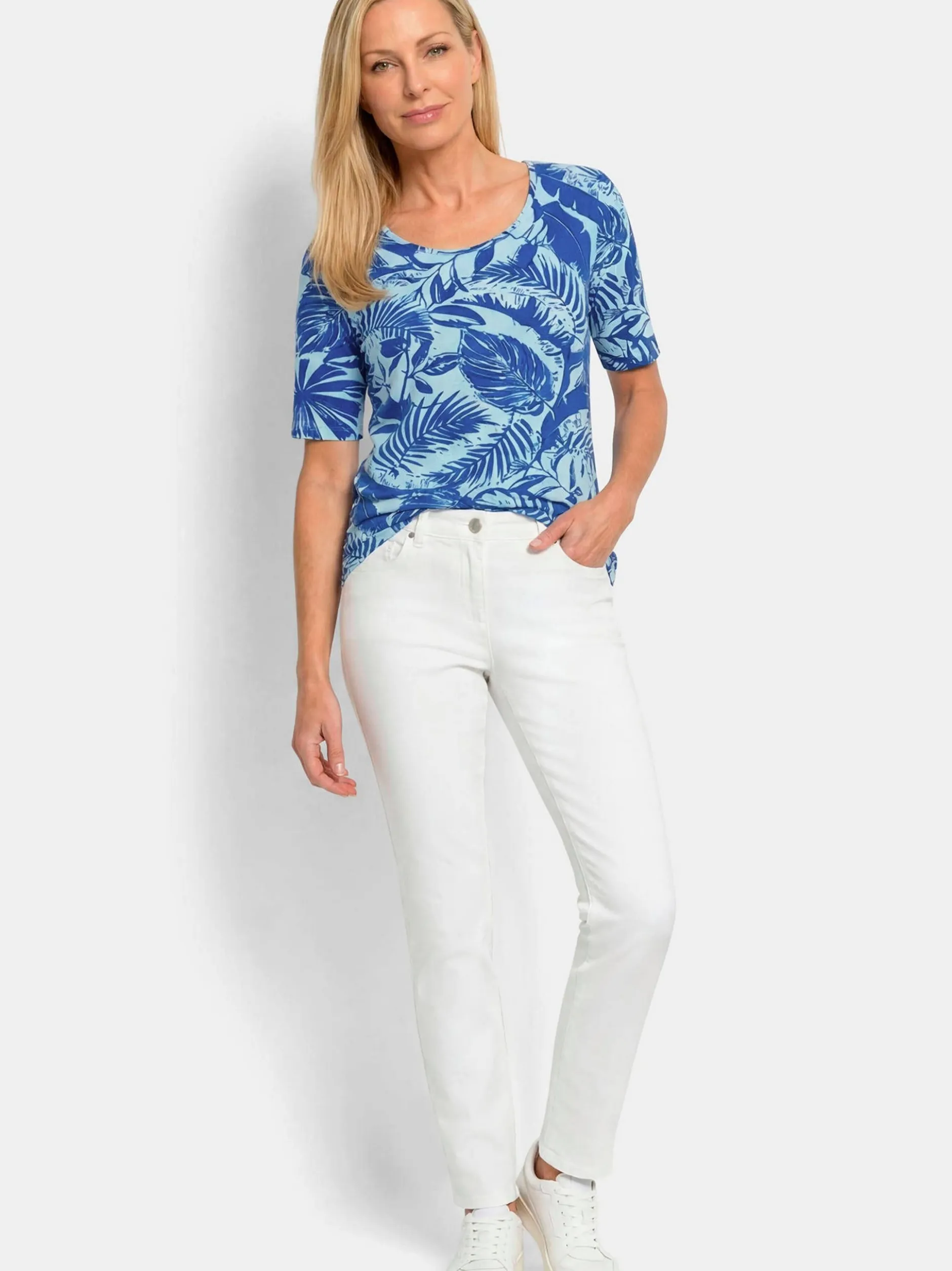 Goldner Damen T-Shirt in blau - Ausschnitt: Rundhals