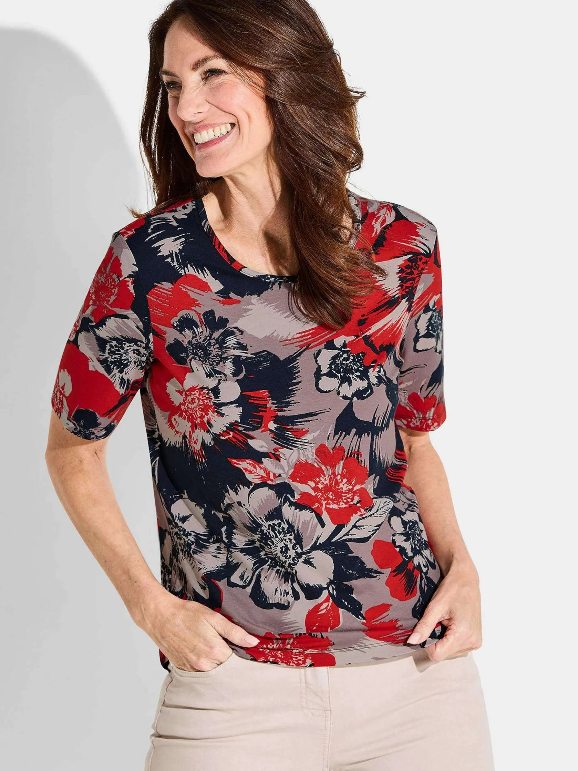Goldner Damen T-Shirt in rot - Ausschnitt: Rundhals