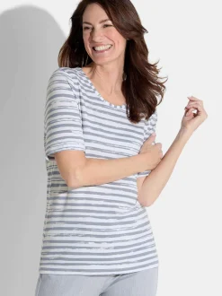 Goldner Damen T-Shirt - Kurzgröße in grau weiß