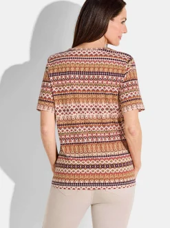 Goldner Damen T-Shirt - Kurzgröße in camel mehrfarbig