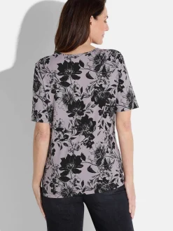 Goldner Damen T-Shirt - Kurzgröße in grau mehrfarbig