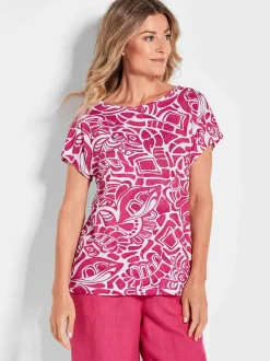 Goldner Damen T-Shirt - Kurzgröße in pink weiß