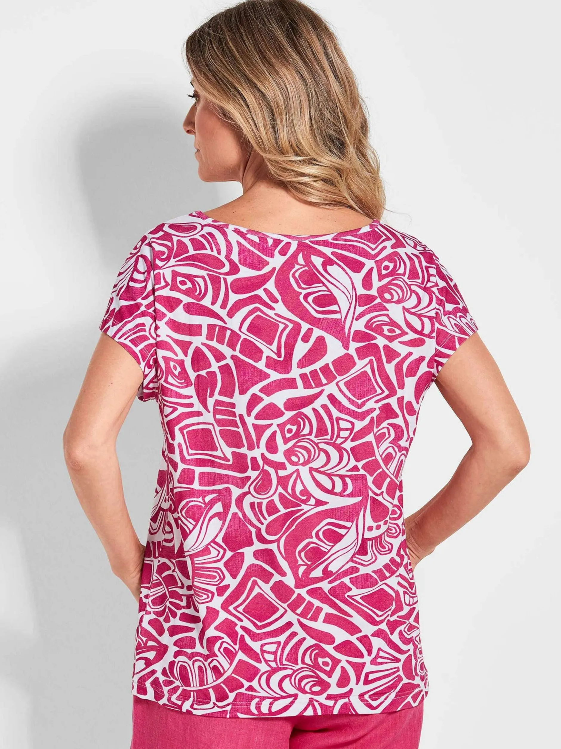 Goldner Damen T-Shirt - Kurzgröße in pink weiß