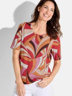 Goldner Damen T-Shirt - Kurzgröße in rot mehrfarbig