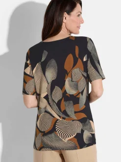Goldner Damen T-Shirt - Kurzgröße in schwarz mehrfarbig