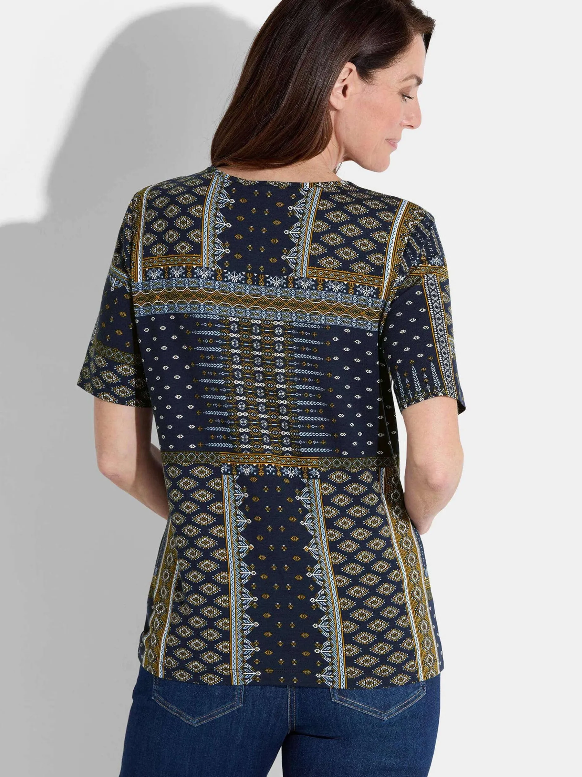 Goldner Damen T-Shirt - Kurzgröße in marine mehrfarbig