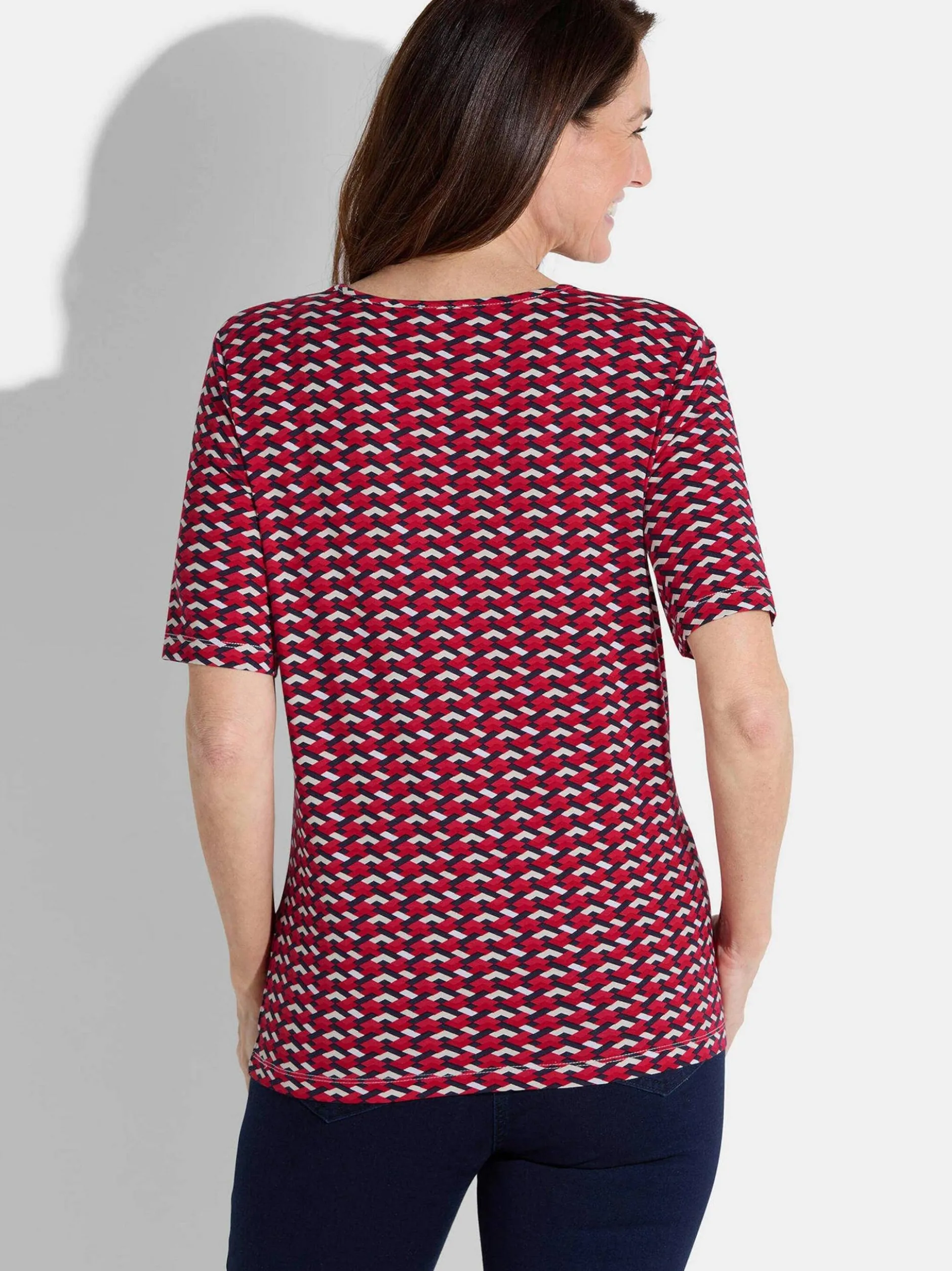 Goldner Damen T-Shirt - Kurzgröße in rot mehrfarbig