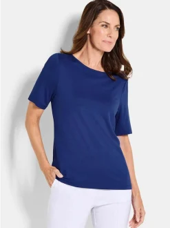 Goldner Damen T-Shirts in blau - Ausschnitt: U-Boot
