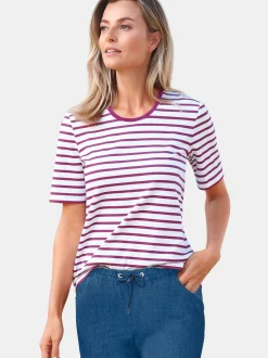 Goldner Damen T-Shirts in lila - Ausschnitt: Rundhals