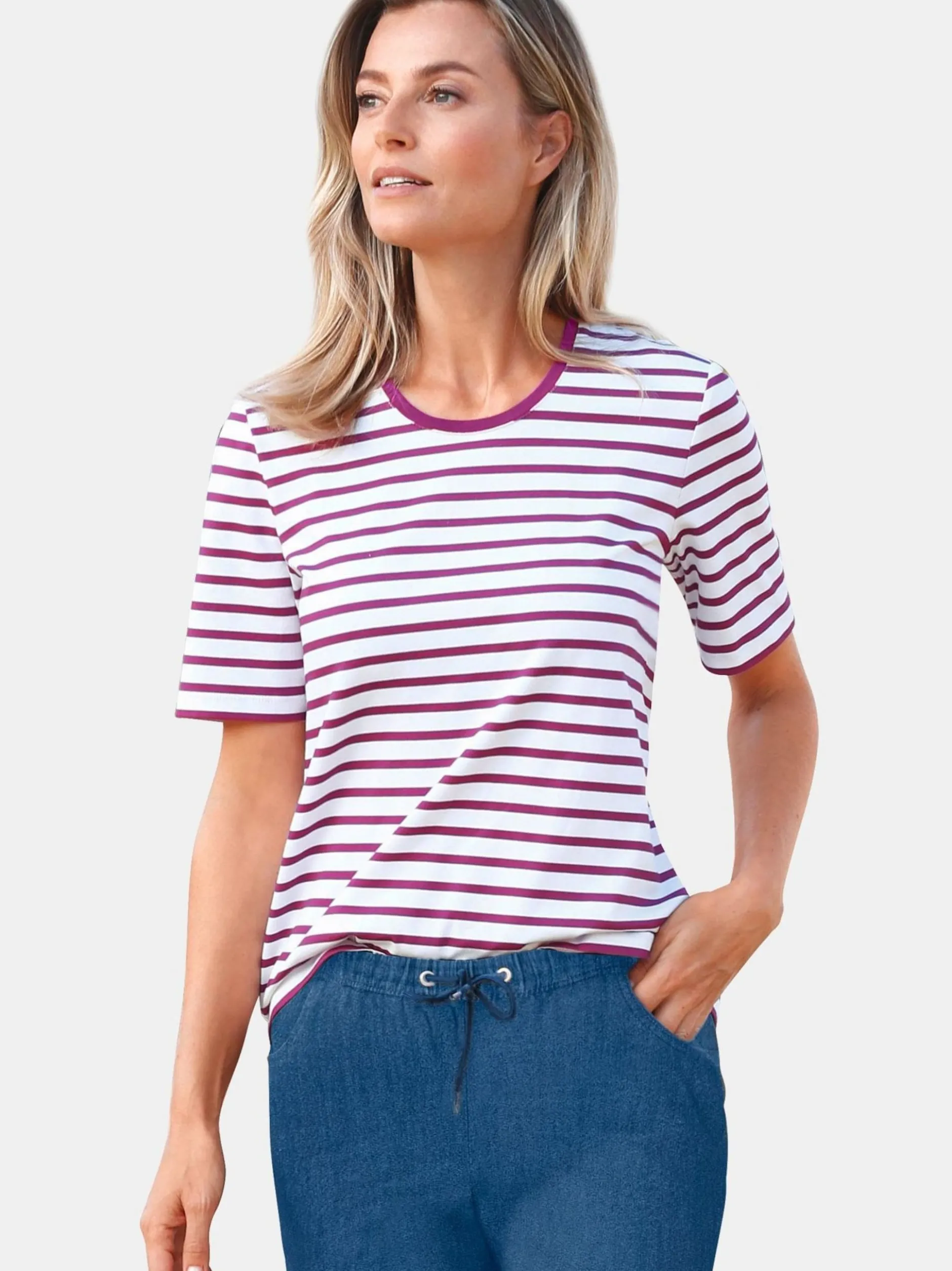 Goldner Damen T-Shirts in lila - Ausschnitt: Rundhals