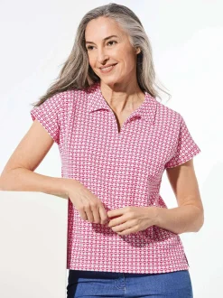 Goldner Damen T-Shirts in pink - Ausschnitt: Polokragen