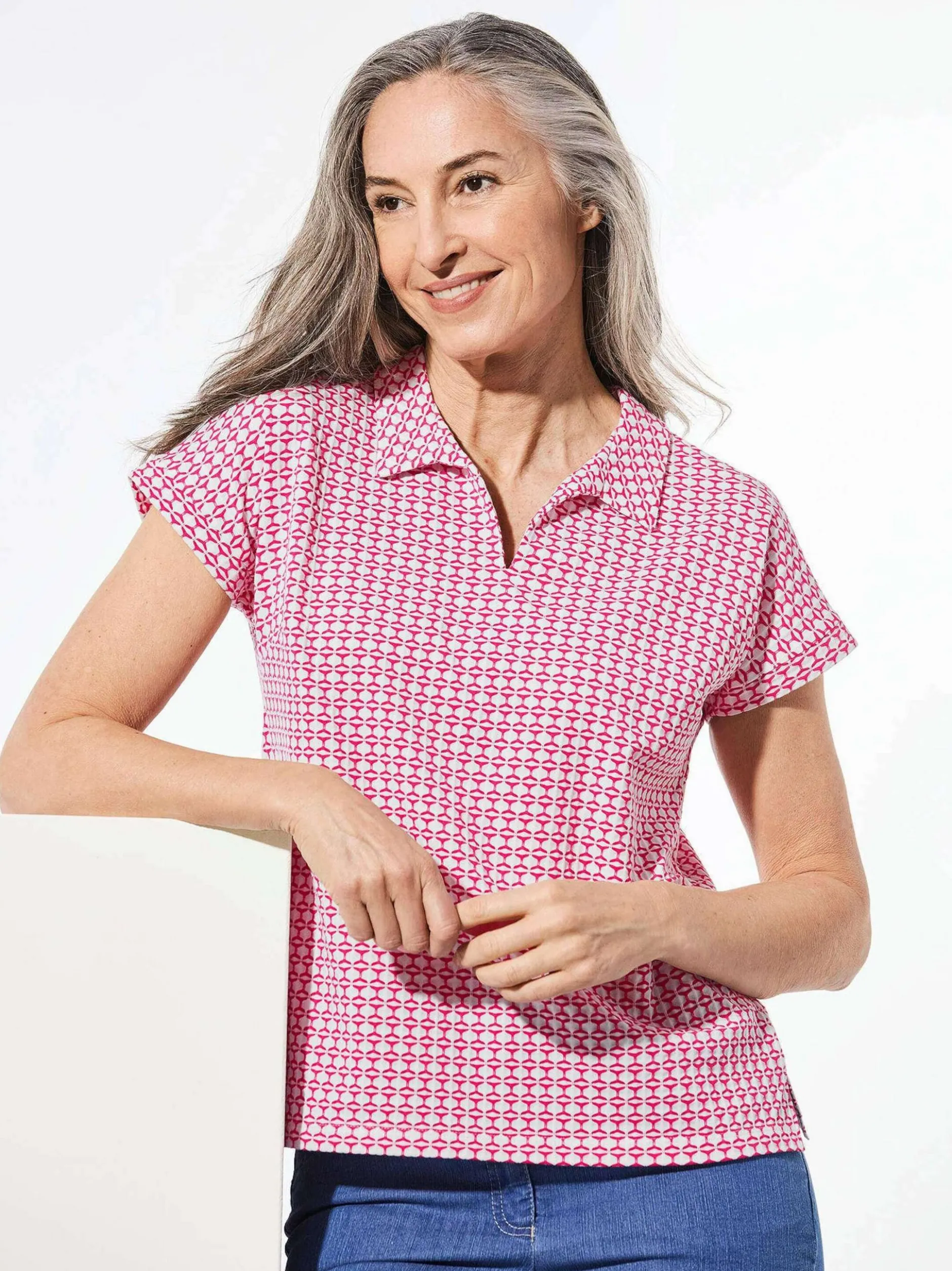 Goldner Damen T-Shirts in pink - Ausschnitt: Polokragen