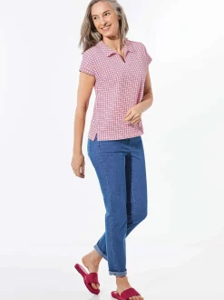 Goldner Damen T-Shirts in pink - Ausschnitt: Polokragen