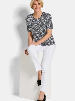 Goldner Damen T-Shirts in schwarz - Ausschnitt: Rundhals