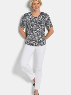 Goldner Damen T-Shirts in schwarz - Ausschnitt: Rundhals