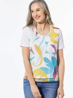 Goldner Damen T-Shirts in weiß - Ausschnitt: Rundhals