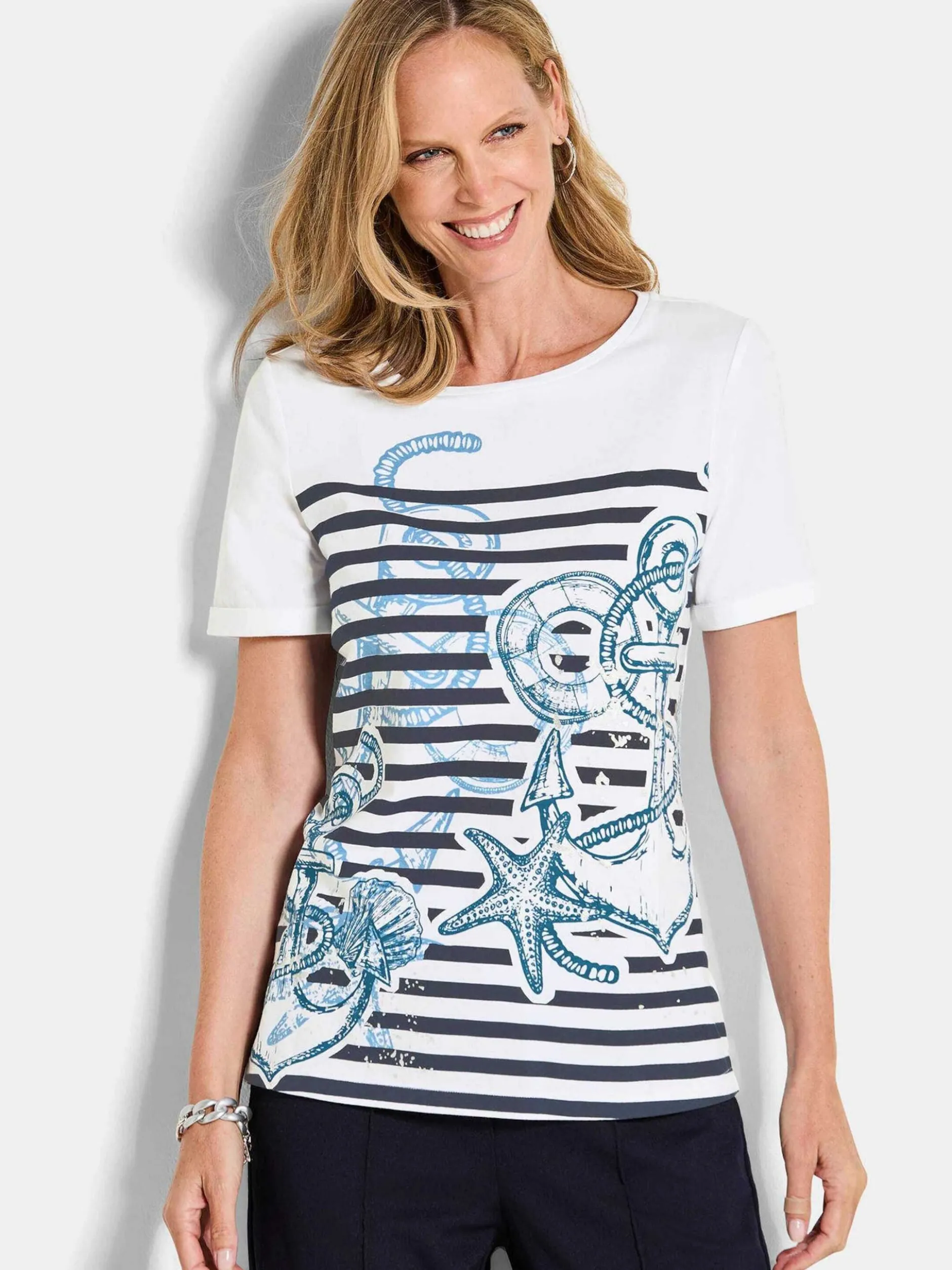 Goldner Damen T-Shirts in weiß - Ausschnitt: Rundhals