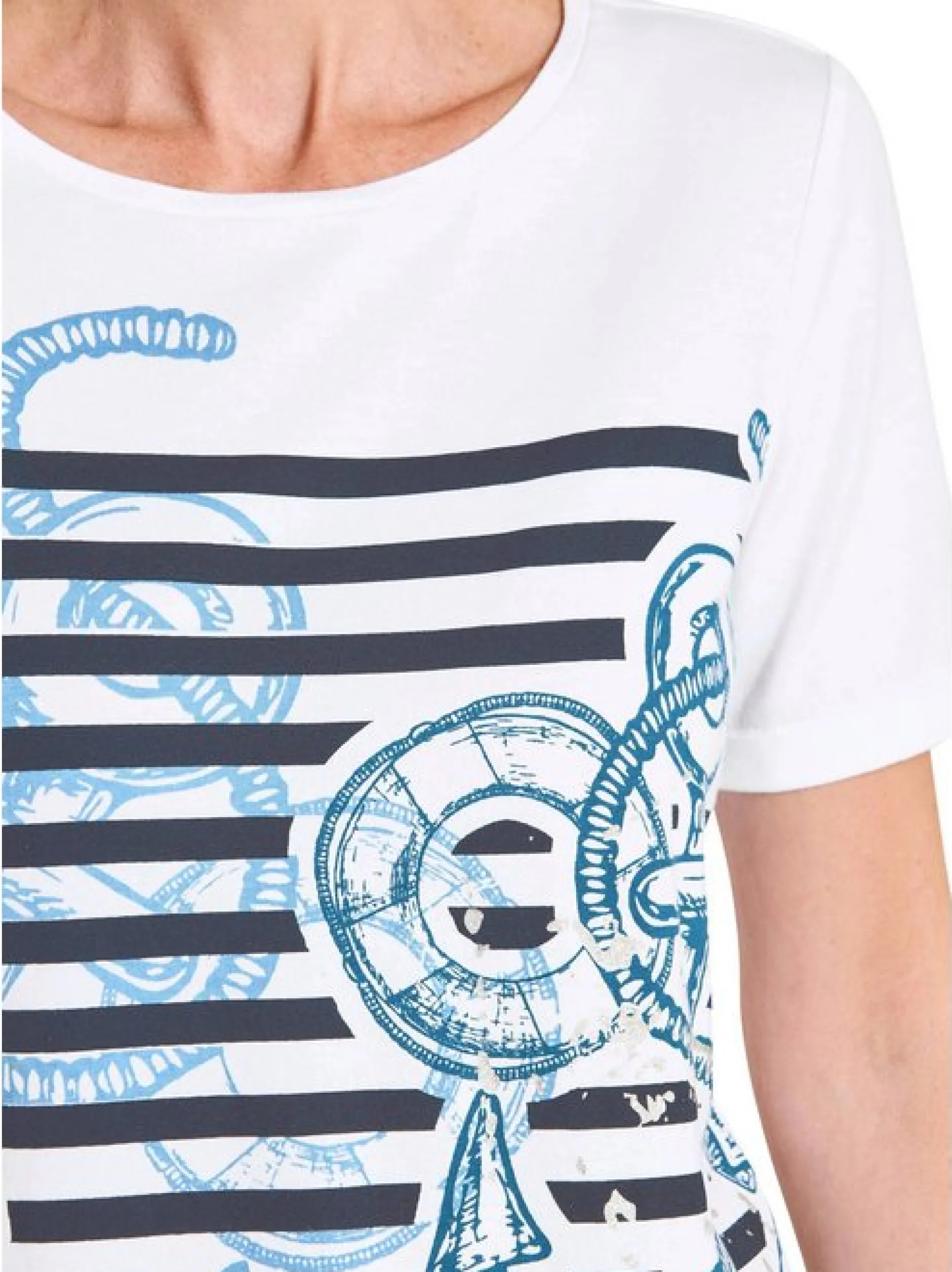 Goldner Damen T-Shirts in weiß - Ausschnitt: Rundhals