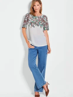Goldner Damen T-Shirts in weiß - Ausschnitt: U-Boot