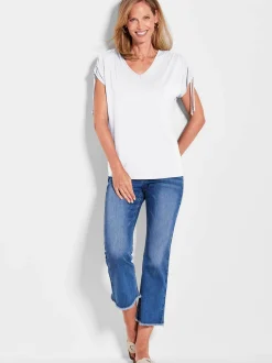 Goldner Damen T-Shirts in weiß - Ärmel: ohne Arm