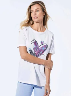 Goldner Damen T-Shirts - Kurzgröße in weiß mehrfarbig