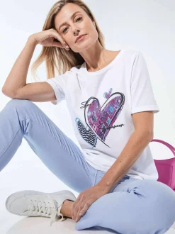 Goldner Damen T-Shirts - Kurzgröße in weiß mehrfarbig