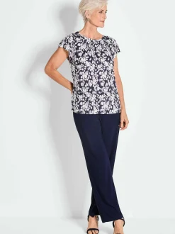 Goldner Damen T-Shirts - Kurzgröße in marine weiß