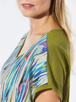 Goldner Damen T-Shirts - Kurzgröße in kiwi mehrfarbig